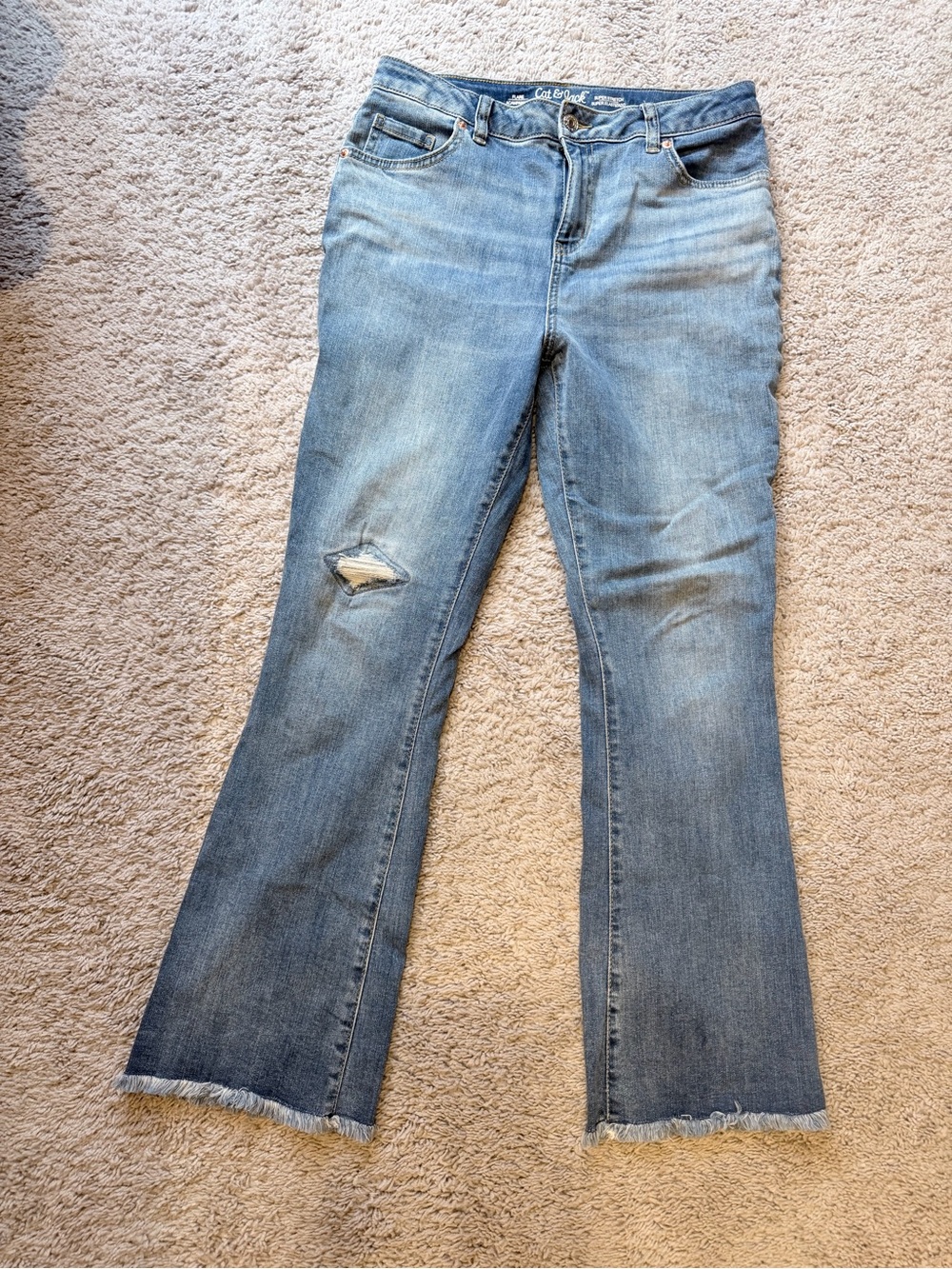 Cat & Jack Girls size 16 Light Blue Flared Distressed Jeans